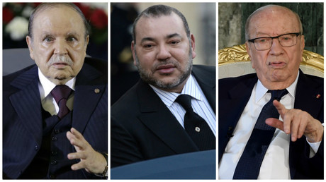 Le président algérien Abdelaziz Bouteflika, le roi du Maroc Mohamed VI, le président tunisien Béji Caïd Essebsi