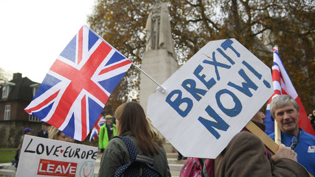 Des partisans du Brexit, durant la campagne sur le référendum (Photographie d'illustration)
