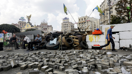 Les barricades au centre de Kiev, Ukraine, lors des démonstrations en 2014