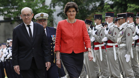 Jean-Yves Le Drian, ministre de l'Europe et des Affaires étrangères, et Sylvie Goulard, ministre des Armées, à l'Elysée le 18 mai 2017.