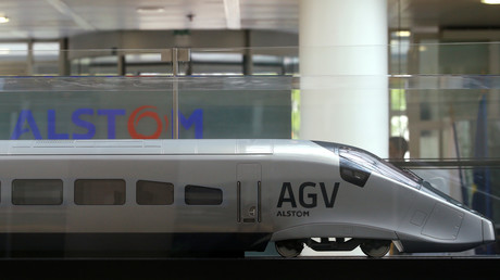 Maquette de l'automotrice à grande vitesse (AGV) d’Alstom, présentée en mai 2017.  