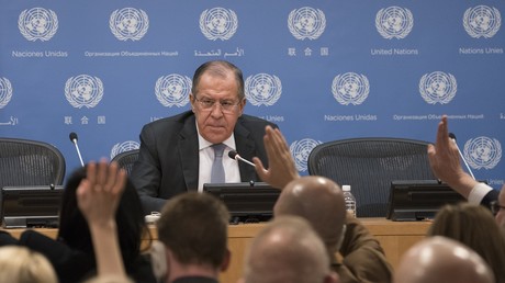Le chef de la diplomatie russe Sergueï Lavrov à un point presse au Siège de l'ONU le 19 janvier 2018