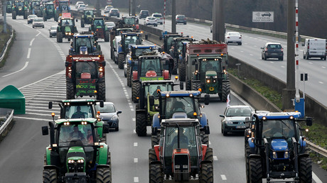 L'une des actions des agriculteurs qui ont protesté contre l'accord UE-Mercosur le 21 février 2018