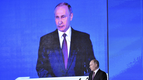 Vladimir Poutine lors de son discours le 1er mars 2018