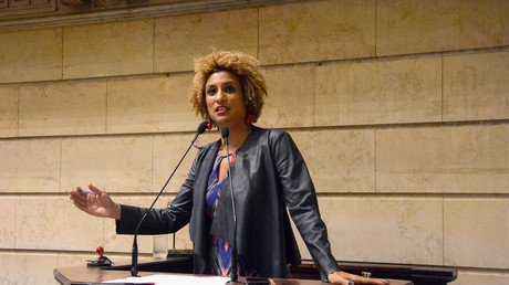 Marielle Franco le 21 février 2018, à la chambre municipale de Rio de Janeiro peu avant sa mort.