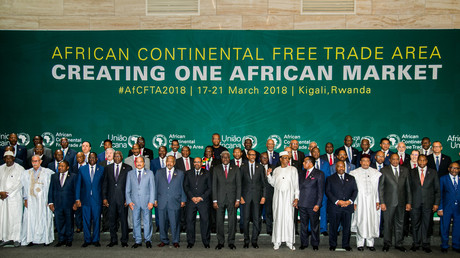 Les 44 chefs d'Etat africains posent à l'occasion de la signature à Kigali (Rwanda), le 21 mars 2018, de l'accord créant la Zone de libre-échange d'Afrique continentale.
