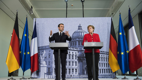 Conférence de presse commune d’Angela Merkel, chancelière d’Allemagne et d’Emmanuel Macron président de la République française à Berlin le 19 avril 2018. 