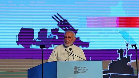 Le Premier ministre indien Narendra Modi s'exprime à l'occasion de l'inauguration du salon de l'armement DefExpo 2018 le 12 avril à Madras (illustration). 