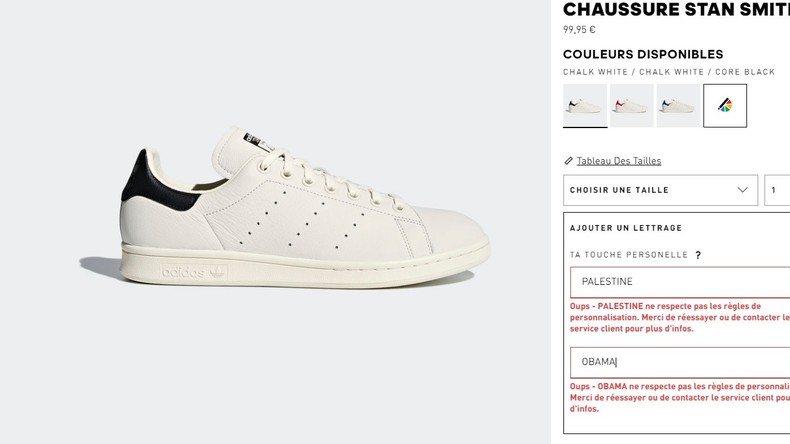 Personnalisation des baskets Adidas: «Obama» et «Palestine» interdits, «Israël» et «bombe» autorisés