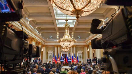 Conférence de presse conjointe des président américain Donald Trump et russe Vladimir Poutine après leur réunion à Helsinki, le 16 juillet 2018
