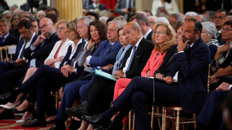 Des membres du gouvernement assistent au discours d'Emmanuel Macron au Quai d'Orsay le 27 août 2018, photo ©Philippe Wojazer/Reuters