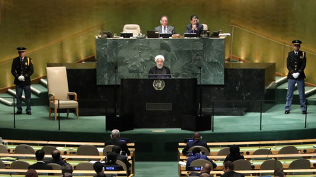 Le président de la République islamique d'Iran s'exprime à la tribune de l'Assemblée générale de l'ONU le 25 septembre 2018.