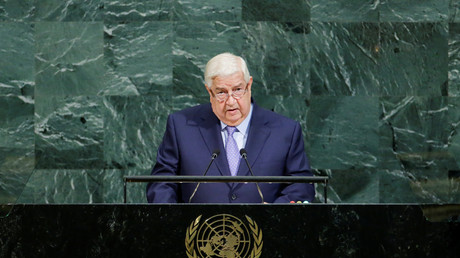 Le ministre syrien des Affaires étrangères Walid al-Mouallem , devant la 72e assemblée générale des Nations unies, en 2017 (image d'illustration).