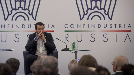 Matteo Salvini à Moscou le 17 octobre 2018 devant des décideurs économiques italiens et russes.