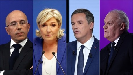 Eric Ciotti (LR), Marine Le Pen (RN), Nicolas Dupont-Aignan (DLF) et François Asselineau (UPR)