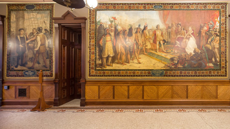 L'une des fresques de Luigi Gregori, dépeignant la vie de Christophe Colomb, à l'université Notre-Dame. 
