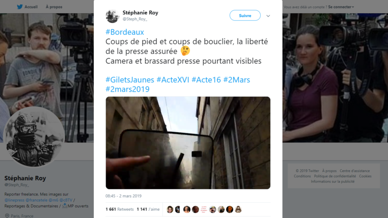 Acte 16 à Bordeaux : une journaliste indépendante violemment repoussée par un policier (VIDEO)