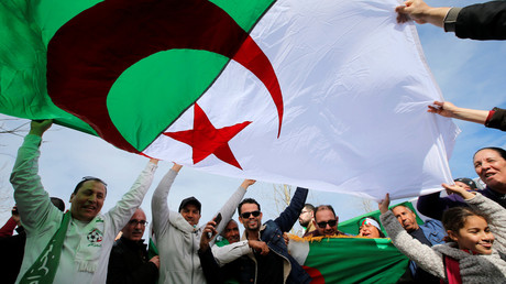 Des manifestants brandissent le drapeau algérien lors d'un rassemblement contre un cinquième mandat d'Abdelaziz Bouteflika, le 3 mars 2019 à Marseille (image d'illustration). 