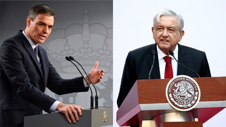 Le chef du gouvernement espagnol Pedro Sanchez (g.) et le président mexicain Andrés Manuel Lopez Obrador (d.)
