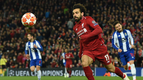 Mohamed Salah, joueur de Liverpool, lors du match aller de quart de finale de l'UEFA Champions League contre le FC Porto, à Anfield, le 9 avril 2019 (image d'ilustration). 