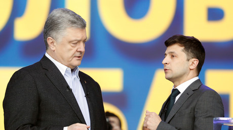 Petro Porochenko et Volodymyr Zelensky, le 19 avril 2019 à Kiev en Ukraine (image illustration).