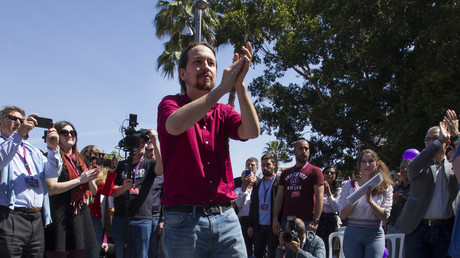 Pablo Iglesias, leader du parti Podemos, lors d'un meeting à Palma de Majorque, le 15 avril 2019 (image d'illustration).