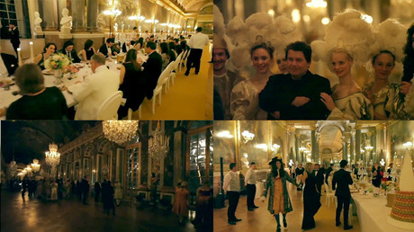 Petits fours, feux d'artifice et musique d'époque à Versailles pour l'anniversaire de Carlos Ghosn le 9 mars 2014 (montage photo).
