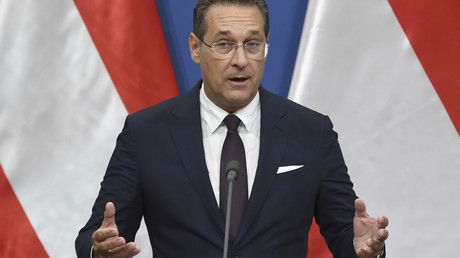 Le vice-chancelier autrichien, Heinz-Christian Strache, durant une conférence de presse donnée lors d'un déplacement à Budapest, le 6 mai 2019, en Hongrie (image d'illustration).