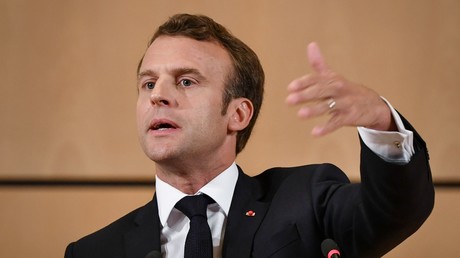 Le président de la République Emmanuel Macron s'exprime le 11 juin 2019 à la Conférence internationale du travail à Genève.