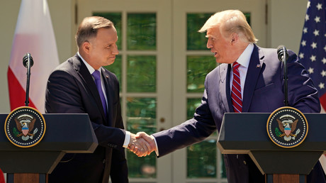 Le président américain Donald Trump accompagné de son homologue polonais Andrzej Duda, le 12 juin 2019, au Rose Garden de la Maison Blanche, à Washington, aux Etats-Unis (image d'illustration).