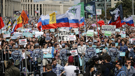 L'opposition russe manifeste à Moscou, le 20 juillet 2019, en Russie.