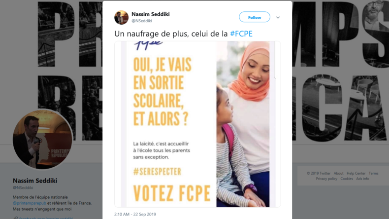 Laïcité: la polémique fait rage autour d'une affiche électorale de la FCPE montrant une femme voilée