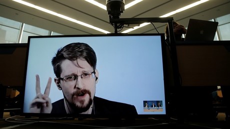 Edward Snowden s'exprime virtuellement, depuis Moscou, au Conseil de l'Europe de Strasbourg en mars 2019 (image d'illustration).