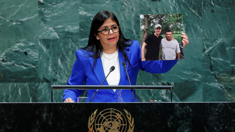 La vice-présidente du Venezuela Delcy Rodriguez à la tribune de l'Assemblée générale des Nations Unies, le 27 septembre 2019.