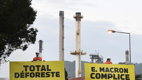 Des militants de Greenpeace bloquent la raffinerie Total de La Méde, près de Marseille, pour protester contre l'importation d'huile de palme le 29 octobre 2019 (illustration).