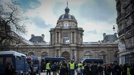 Des Gilets jaunes manifestent devant le Sénat, le 9 avril 2019 à Paris (illustration).