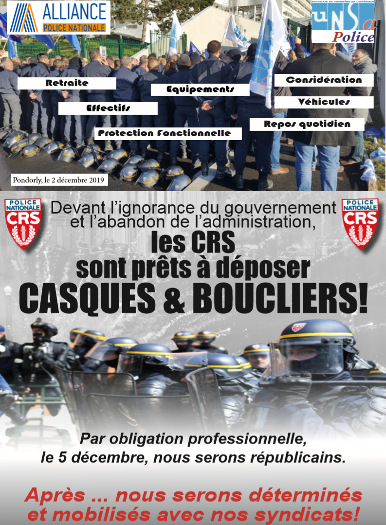 Une compagnie de CRS annonce qu'elle dépose casques et boucliers contre la réforme des retraites
