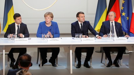Les quatre dirigeants du sommet au format Normandie, le soir du 9 décembre à Paris.