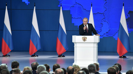 Vladimir Poutine lors de son discours annuel devant l'Assemblée fédérale russe, le 20 février 2019 (image d'illustration).