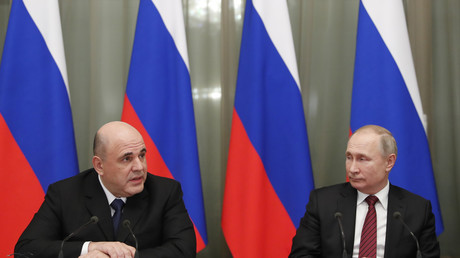 Le Premier ministre russe Mikhaïl Michoustine et le président russe Vladimir Poutine lors de la première réunion du nouveau gouvernement russe, le 21 janvier 2020 (image d'illustration).