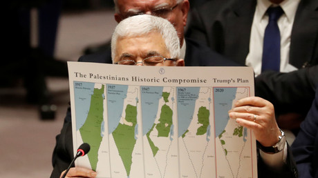 Le président de l'Autorité palestinienne Mahmoud Abbas devant le Conseil de sécurité de l'ONU à New York le 11 février 2020.