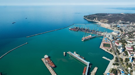 Vue aérienne du terminal pétrolier du port maritime commercial de Touapsé sur la Mer Noire. La raffinerie RN-Tuapse appartient à Rosneft et traite le pétrole des champs de Sibérie occidentale, d'Orenbourg et de Stavropol (illustration).