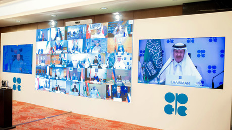 Le ministre saoudien de l'Energie en visioconférence avec les principaux pays producteurs de pétrole, le 9 avril à Riyad (image d'illustration).