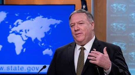 Le secrétaire d'Etat américain Mike Pompeo prend la parole lors d'un point presse du département d'Etat à Washington, le 22 avril 2020.