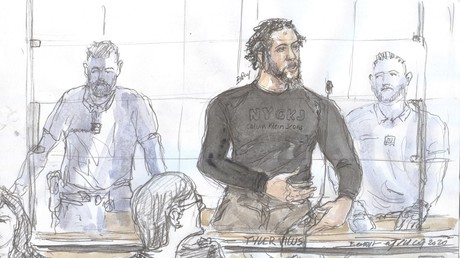 Un dessin du djihadiste Tyler Vilus au tribunal, le 25 juin 2020.