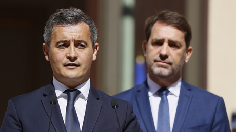 Passation de pouvoir à Beauvau entre Christophe Castaner et Gérald Darmanin, le 7 juillet 2020, à Paris.