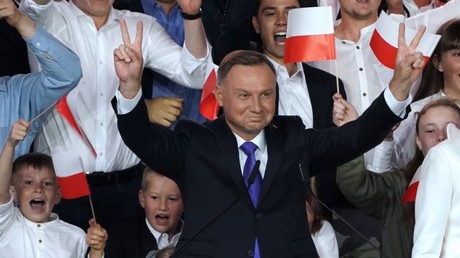 Andrzej Duda après les premiers résultats du second tour de l'élection présidentielle, le 12 juillet 2020, à Pultusk, en Pologne (image di'llustration).