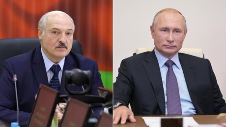 Montage photo : à gauche, le président biélorusse Alexandre Loukachenko : à droite : son homologue russe Vladimir Poutine.