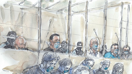 Croquis d'audience réalisé au tribunal de Paris lors du premier jour du procès des attentats de 2015, le 2 septembre 2020 (image d'illustration).