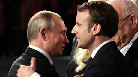 La rencontre de Vladimir Poutine et Emmanuel Macron lors du cinquième Forum mondial sur l'Holocauste à Jérusalem (Israël), le 23 janvier 2020